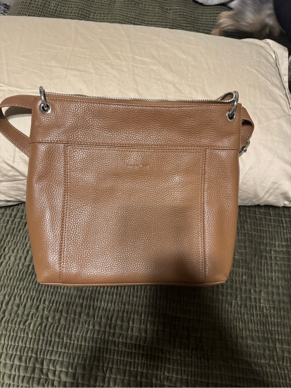 Classic Pebbled Leather Crossbody Bag - Tan